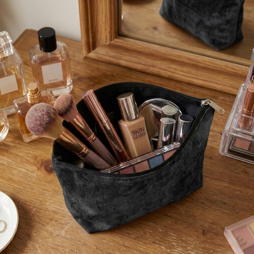 Malai Velvet - Black Cosmetic Pouch Trendy Home
