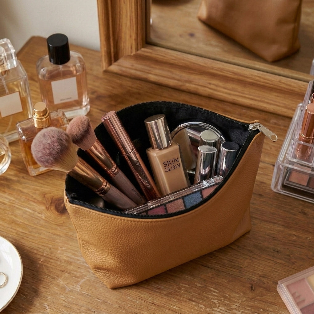 Leather - Peanut Brown Cosmetic Pouch Trendy Home