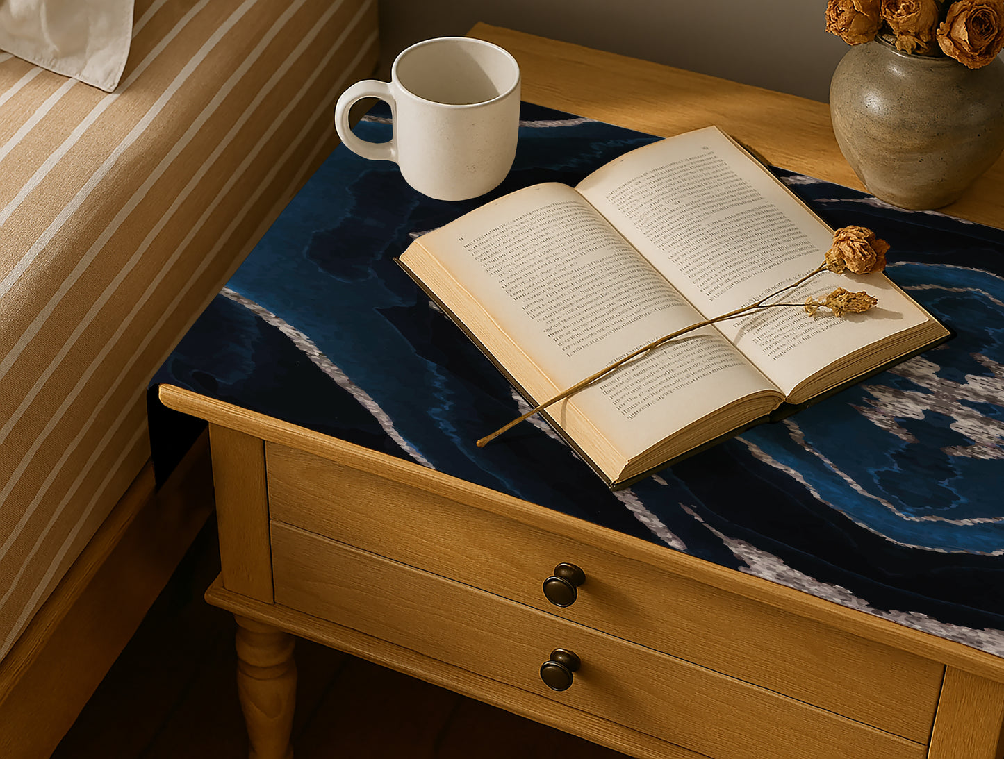 Printed - Blue Moana Bed Side Table Accent Trendy Home