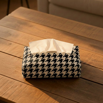 Printed - Beige Houndstooth Tissue Box Trendy Home