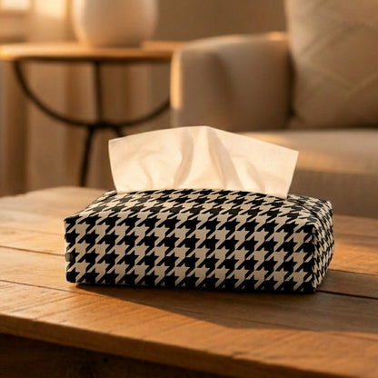Printed - Beige Houndstooth Tissue Box Trendy Home