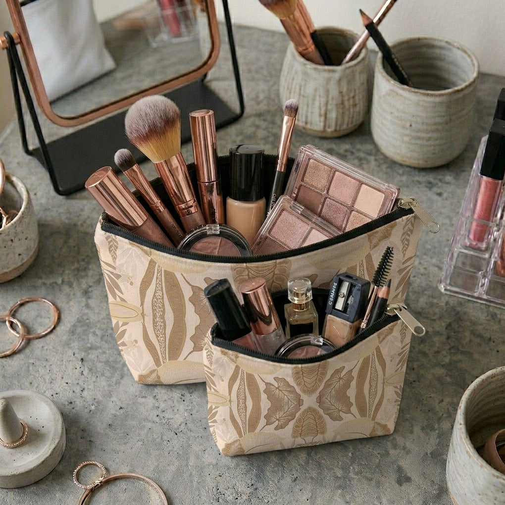 Printed - Sandy Beige Fern Cosmetic Pouch Trendy Home