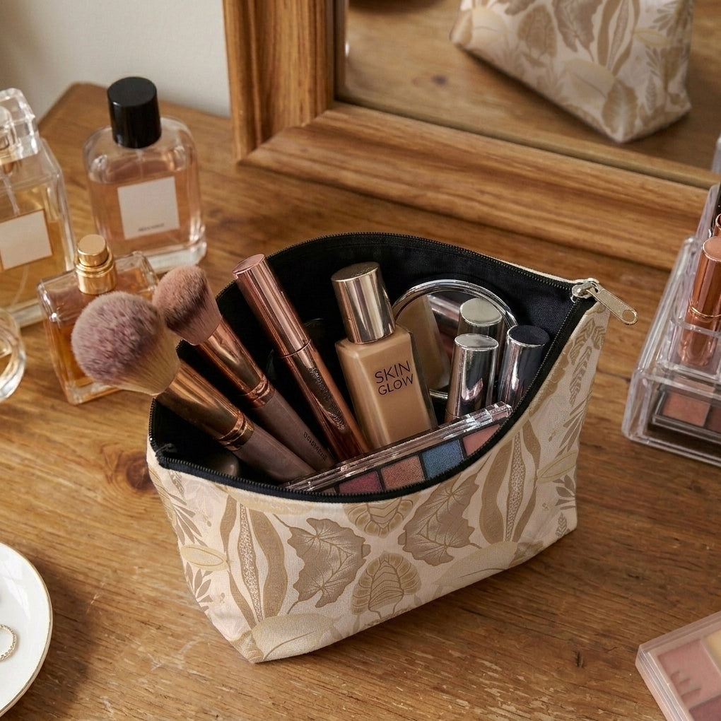 Printed - Sandy Beige Fern Cosmetic Pouch Trendy Home