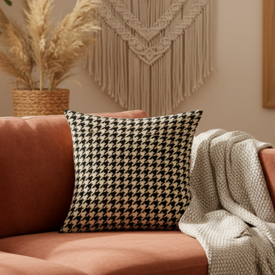 Printed - Beige Houndstooth Cushion Cover Trendy Home