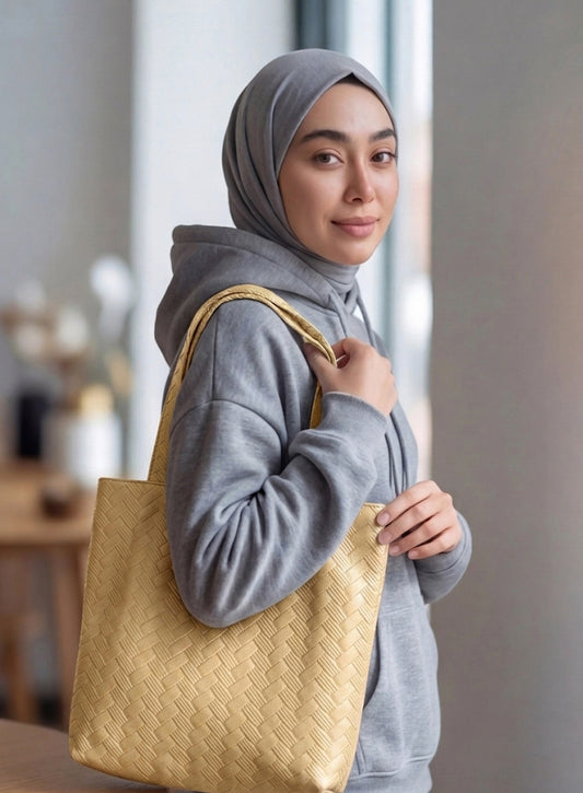 Patterned Leather - Beige Tote Bag Trendy Home