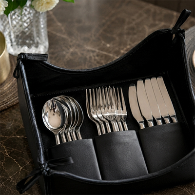 Leather - Black Cutlery Tray Trendy Home