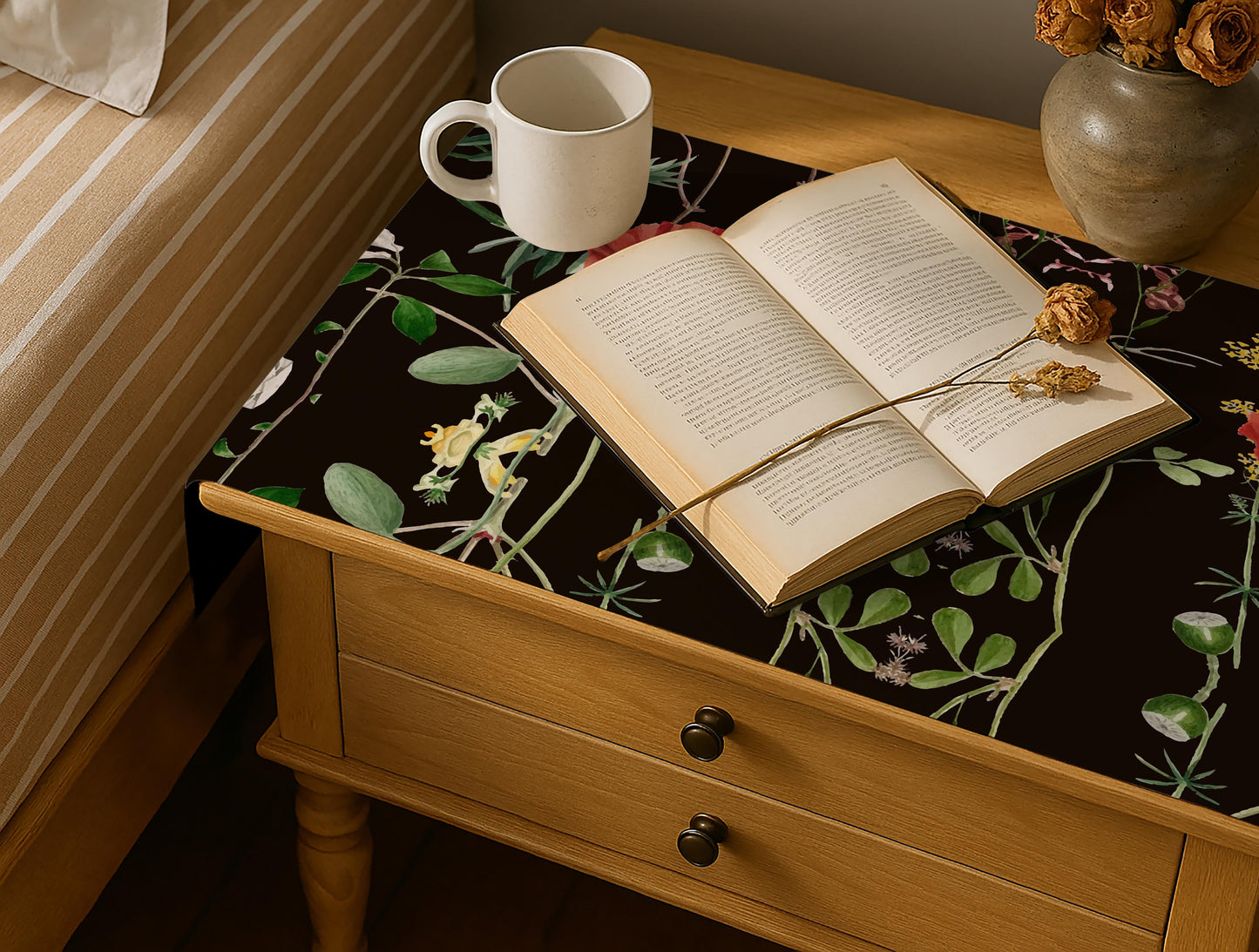 Printed - Black Rosey Bed Side Table Accent Trendy Home