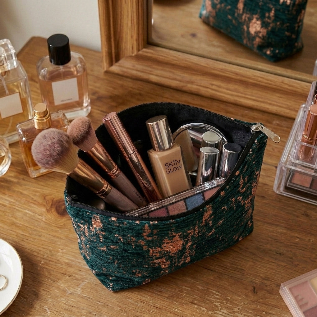 Shanghai Velvet - Emerald Cosmetic Pouch Trendy Home