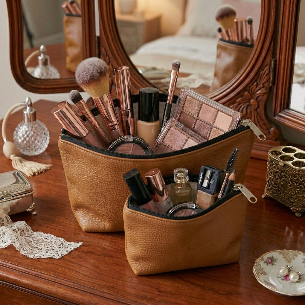Leather - Peanut Brown Cosmetic Pouch Trendy Home