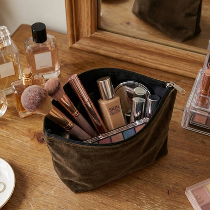Malai Velvet - Olive Brown Cosmetic Pouch Trendy Home