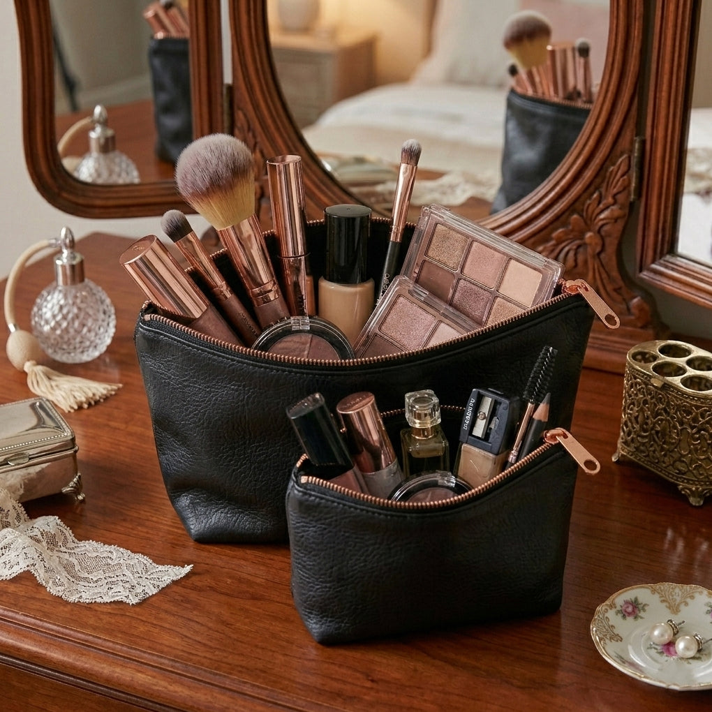 Leather - Black Cosmetic Pouch Trendy Home