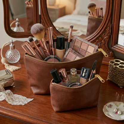 Leather - Burnt Cinnamon Cosmetic Pouch Trendy Home