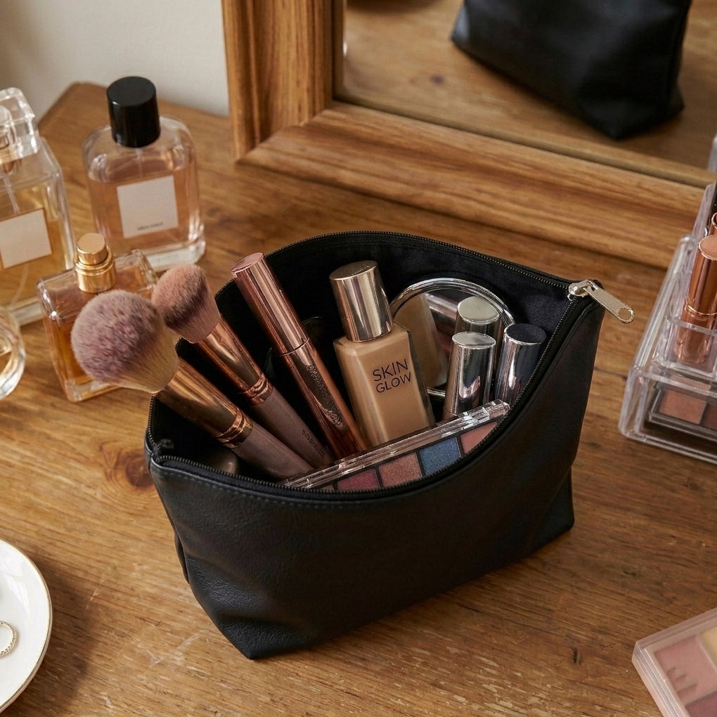 Leather - Black Cosmetic Pouch Trendy Home