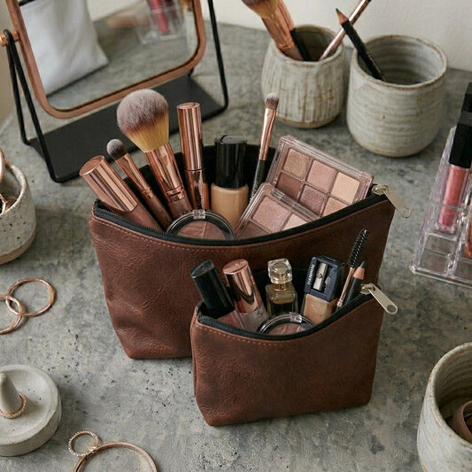 Leather - Burnt Cinnamon Cosmetic Pouch Trendy Home