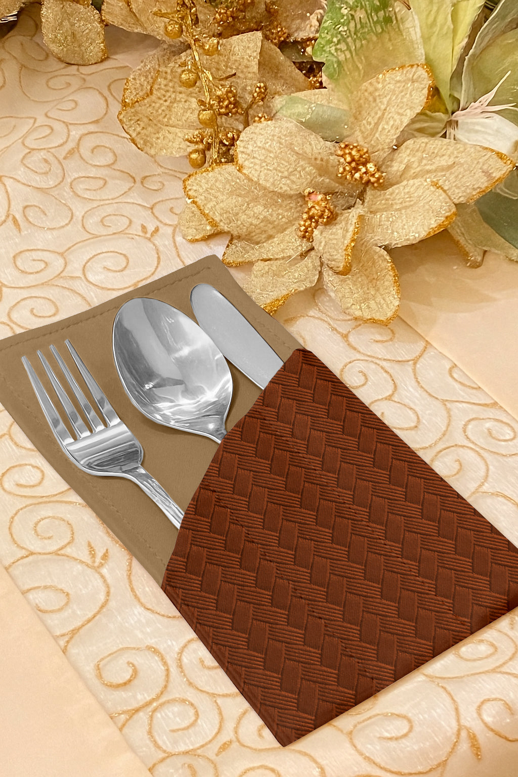 Patterned Leather - Bronze Cutlery Pouch Trendy Home