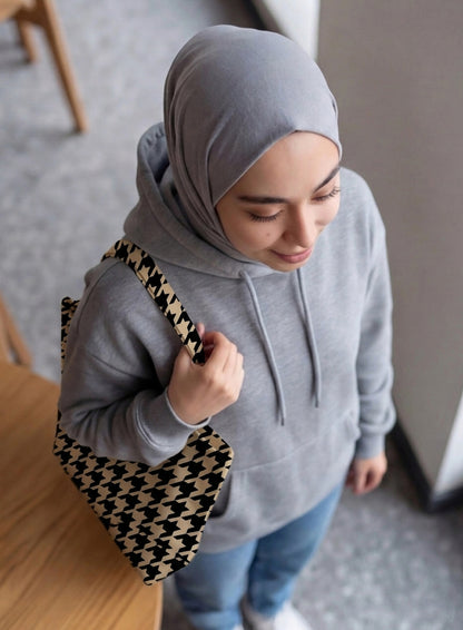 Printed - Beige Houndstooth Tote Bag Trendy Home