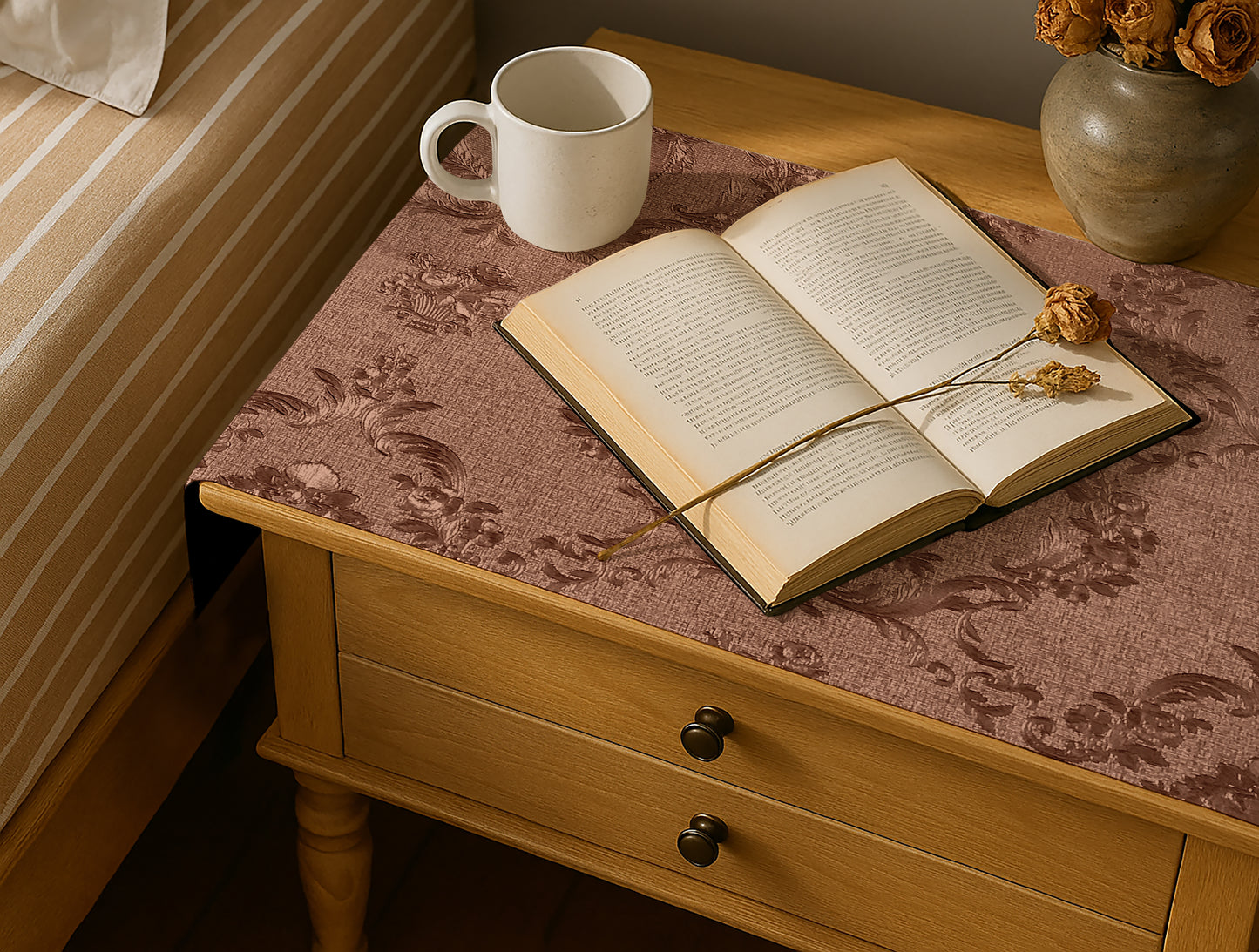 Embossed Leather - Blush Umber Bed Side table Accent Trendy Home