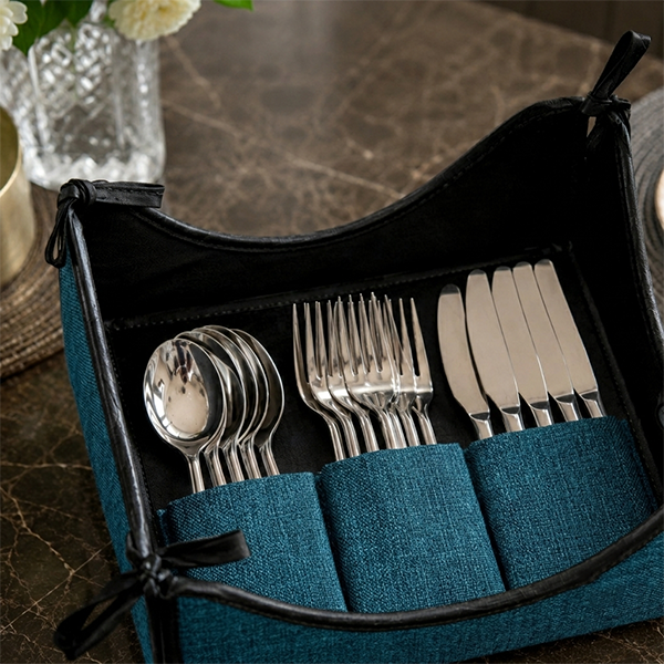 Fine Jute - Dark Turquoise Cutlery Tray
