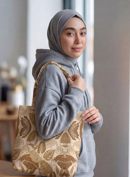 Printed - Sandy Beige Fern Tote Bag Trendy Home