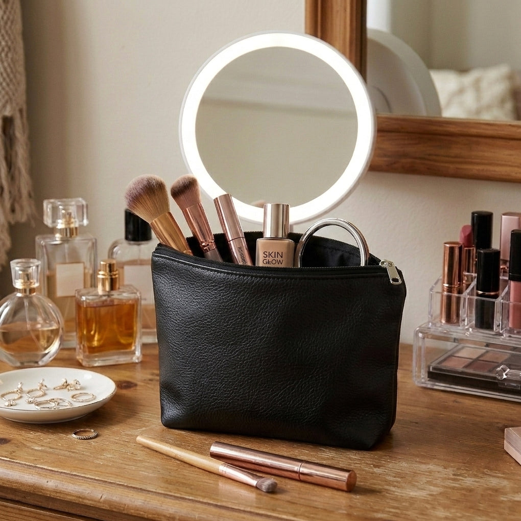 Leather - Black Cosmetic Pouch Trendy Home