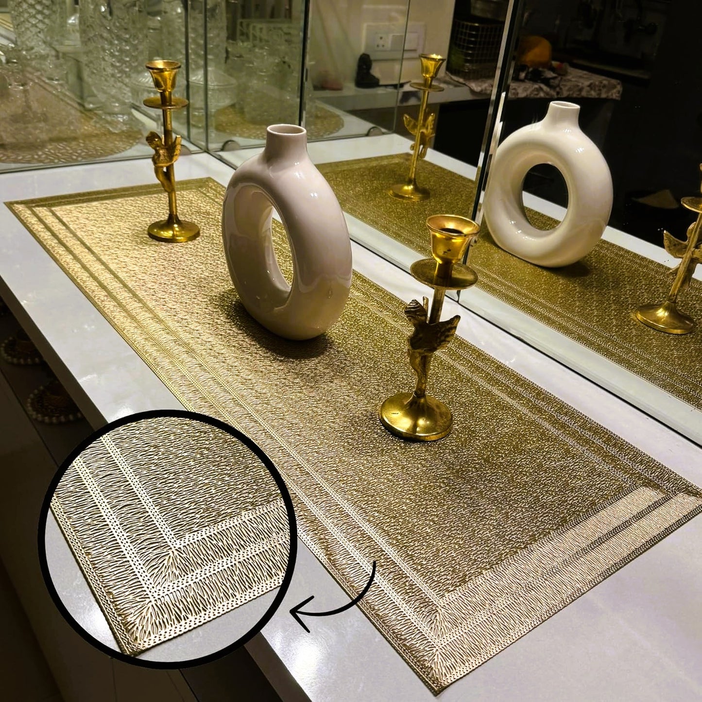Pvc - Gold Rectangular Table Runner Trendy Home
