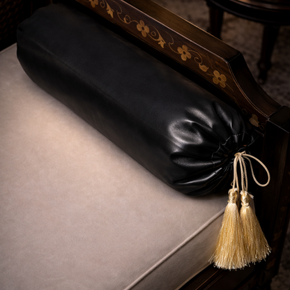 Leather - Black Round Pillow (pair) Trendy Home