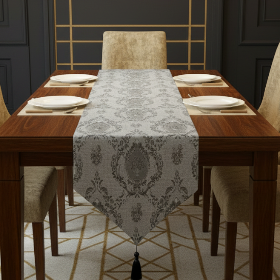 Embossed Leather - Silver Table Runner Trendy Home