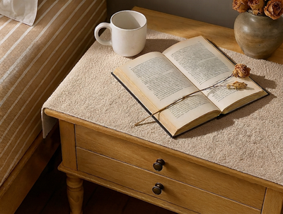 Teddy Fur - Sand Beige Bed Side Table Accent Trendy Home