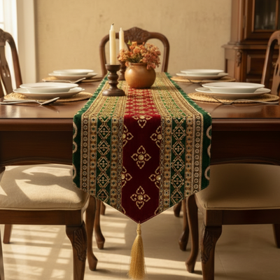 Hand Sequin - Red Green Table Runner Trendy Home