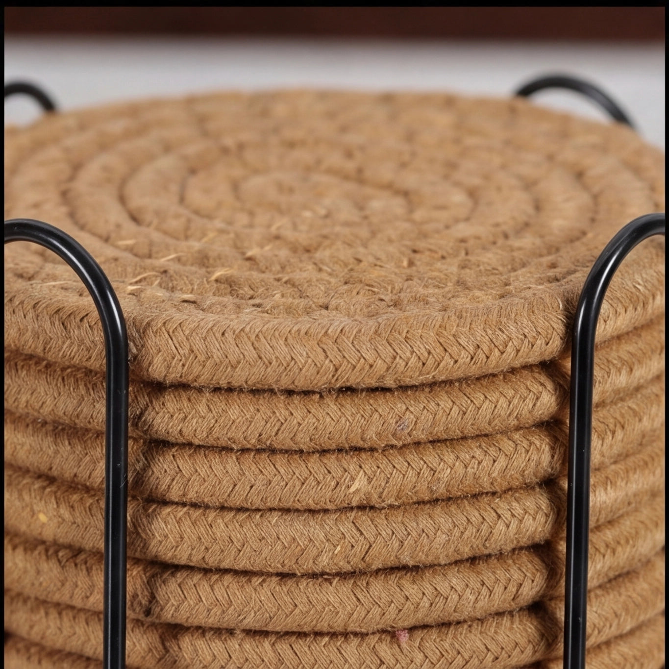 Handwoven Jute Brown Coaster Set Trendy Home