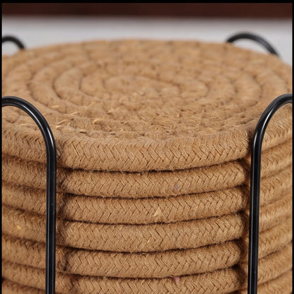 Handwoven Jute Brown Coaster Set Trendy Home