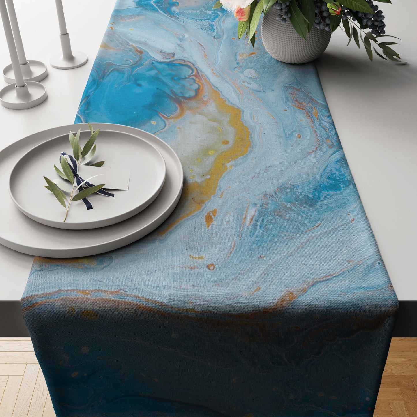Blue Opal Marble-Stone Table Runner table runner sale