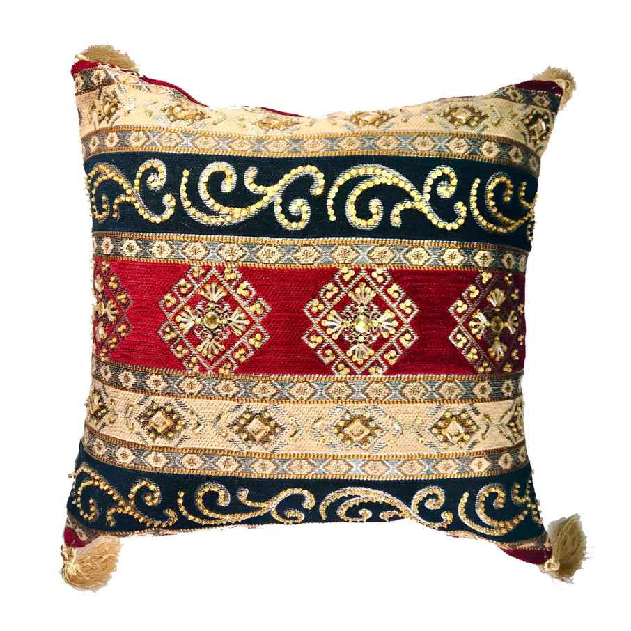 Hand Sequin - Maroon Black Cushion Cover Trendy Home